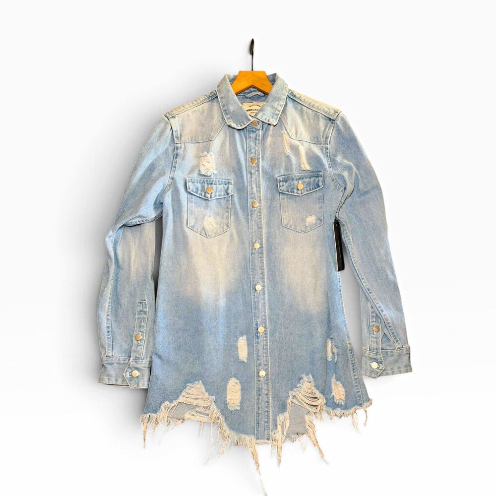 American Bazi Denim Jacket Women’s Medium Distressed Chic Shacket